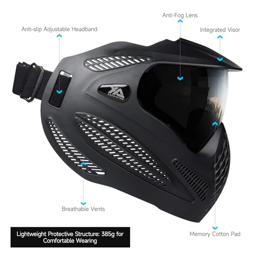 Image of Xaegistac Paintball Mask-Intergrated Sun Visor Airsoft Mask | Airsoft Mask with Wide Field of View, Anti Fog, Adjustable Headband for Paintball, Airsoft