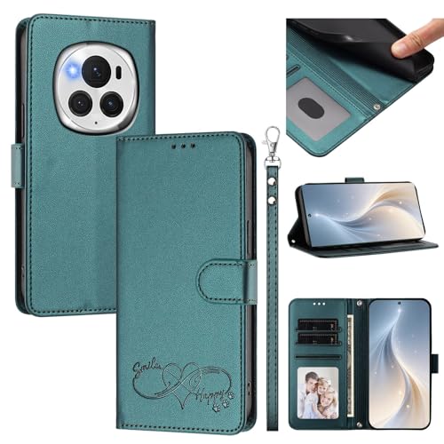 Jiajihua Cover Compatible with Honor Magic6 Pro Phone Case【Card Cash Slot Wallet Design Flip Kickstand Drop Protection】 Green
