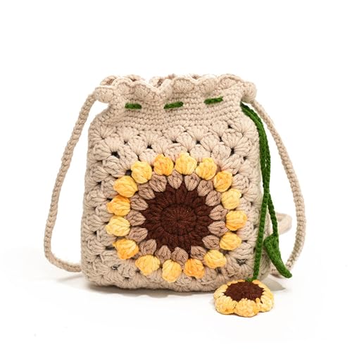 Crochet Crossbody Purse Sunflower Phone Bag Handbag Handmade Knitted Wallet Woven Shoulder Bag for Women Girl