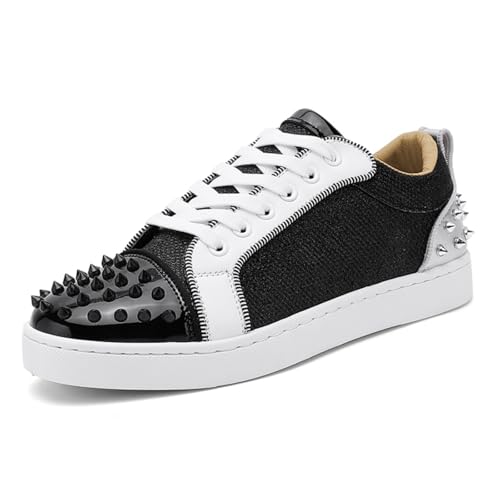 LSHWCIFT Men's Punk Studded Lace Up Sneakers with Metal Rivets
