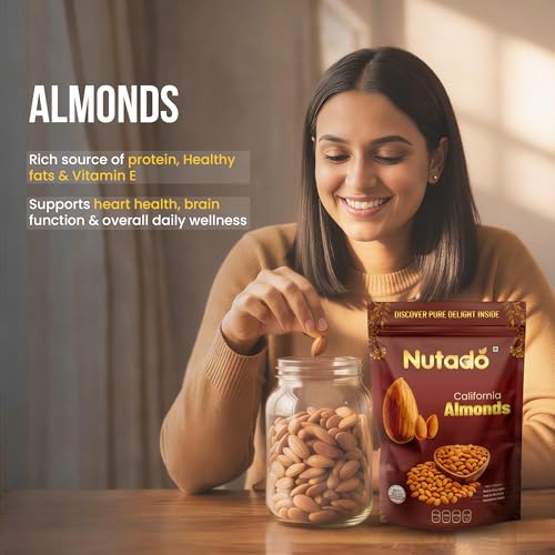 Image of NUTADO Premium California Almonds 200g | Whole Natural Badam Giri | High Protein, High Fibre & Vitamin E | Crunchy Healthy Dry Fruits | Daily Nutrition