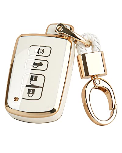 Ft-Bh For Toyota Key Fob Cover, Soft Tpu, Gold Keychains, For Tacoma Highlander Corolla Sequoia Camry Tundra Avalon Rav4 4Runner Smart Remote Key Holder (White) #TOP2