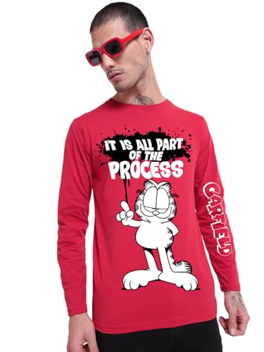 Image of Bewakoof Official Garfield Merchandise Men's Graphic Print Regular Fit Full Sleeve Round Neck Cotton Jersey T-Shirt