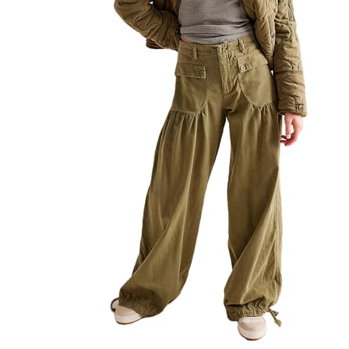 Women Low Waisted Cargo Jean Lotus Tube Wide Leg Denim Casual Baggy Pants Ruffle Trousers Y2k Barrel Jeans