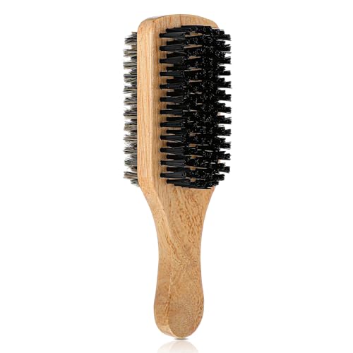 Double Sided Beard Brush, Imitation Bristle with Rubber Wood Handle for Men, Mustache Brushes, Shaving Brush Facial Hair Brushes Beard Grooming Tool for Grooming Slick Back Hair