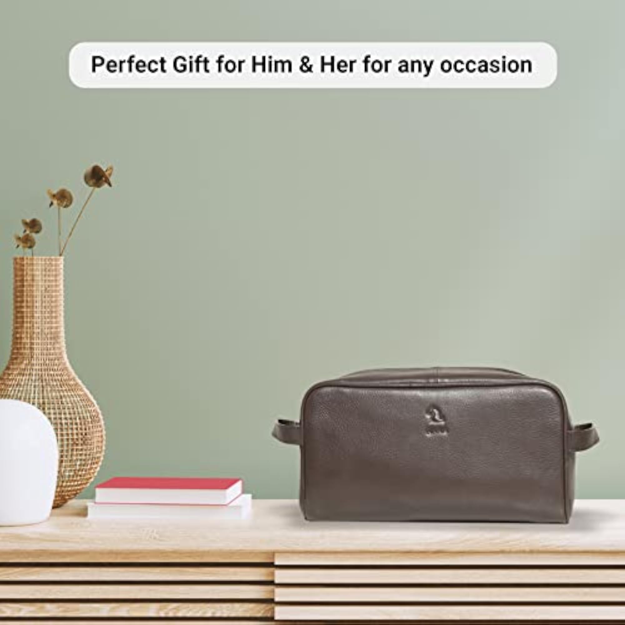 Tan Leather Toiletry Bag for Men & Women