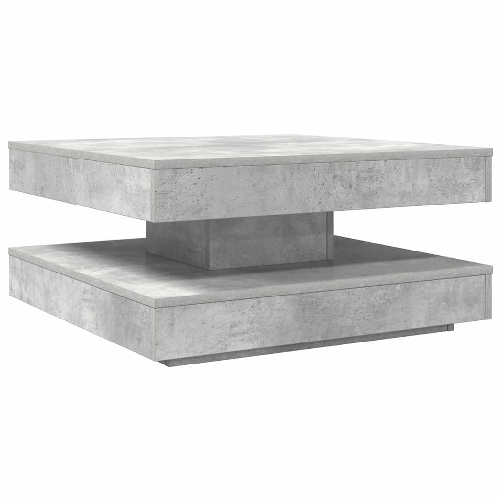 Couchtisch Betongrau Holzwerkstoff 70x70x34,5 cm 360 Grad drehbar mit Stauraum und Ablagefach moderner Wohnzimmertisch Beistelltisch praktisch vielseitig