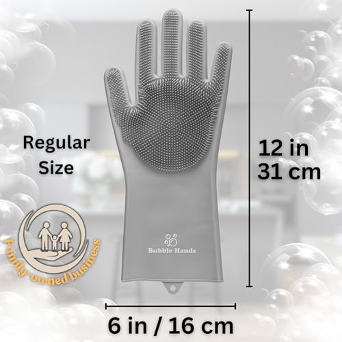 Image of Dog Washing Gloves with Bristle Scrubbers, Reusable Silicone Gloves Ideal for Pet Bathing, Massaging & Grooming (Gray)