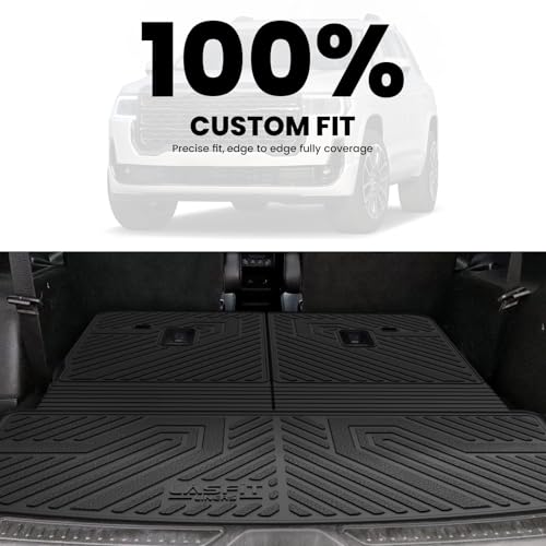 Image of LASFIT Trunk Mat with Backrest Mat for GMC Acadia 2017-2023 | All Weather TPE Custom Fit, Edge to Edge Coverage, High Edge, 3D Scanning Technology, Easy to Wash
