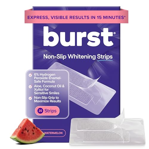 Image of BURST Sensitive Teeth Whitening Strips (Watermelon) | 20 Strips /10 Treatments - Each with 1 Upper /1 Lower | Visible Results in 15 Minutes | No-Slip Grip | Enamel-Safe Whitening Kit