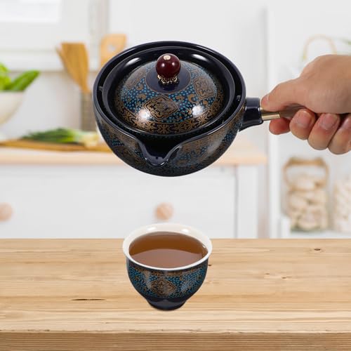 Set de té de cerámica azul de estilo chino con acabado resistente 6