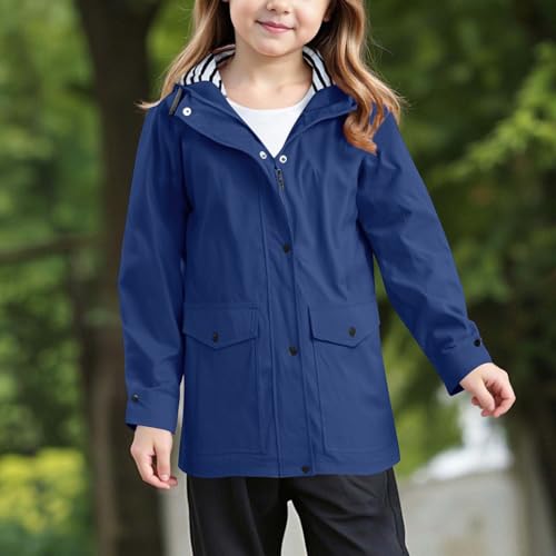 Kids Girls Windproof Hooded Jackets Solid Zip Up Long Sleeve Thickened Lined Coats Fall Warmth Windbreaker Pockets4