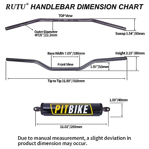 Image of Motorcycle Handlebars 7 /8 Inch,RUTU Universal Dirt Bike Handle Bar with Crossbar Pad Low-Rise Drag Bar for Motocross ATV Quad-Titanium