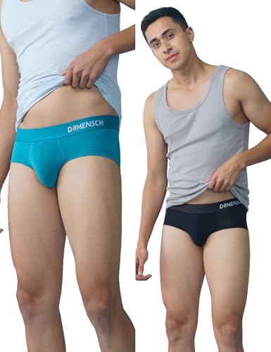 Image of DAMENSCH Modal Regular Fit Solid Brief Underwear Anti-Bacterial Moisture Wicking Breathable Microfibre Waistband Deo-Soft Briefs for Men-Complete Black, Ocean Depths-L