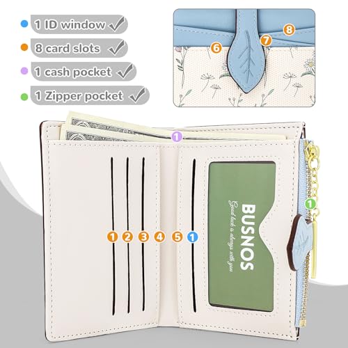 Small Wallet Womens Blue Flower Cute Wallets for Ladies Slim Change Purse for Ladies Bifold Wallet Womens With Zipper Coin Pocket Purses Card Holder for Women3