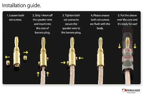 Image of Nakamichi Ultimate Series 24k Gold Plated Beryllium Red Copper Banana Plug 12 AWG - 18 AWG Gauge Size 4mm for Speakers Amplifier Hi-Fi Stereo Receiver Audio Wire Cable Connector 36 Pcs (18-Pairs)