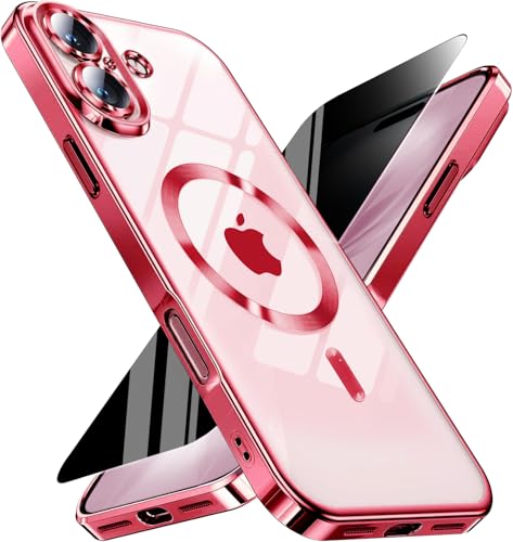Image of Magnetic for iPhone 17 Case with Privacy Screen Protector & Full Camera Cover,[Non-Yellowing] Shockproof Clear Phone Case Compatible with MagSafe Women Girls for iPhone17,Red