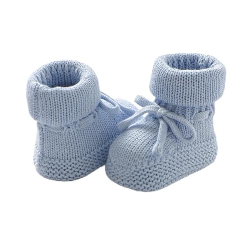 Image of Hadetoto Cotton Baby Booties Knit Newborn Shoes Soft First Wakers Warm Bootie for Infant Girl Boy (Light blue, 0-3 months, Infant, 0 Months, Age Range, UK Footwear Size System, 3 Months, Medium)