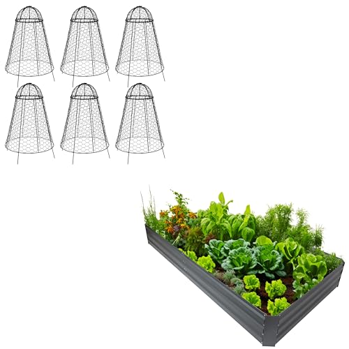 Sunnydaze 4 x 8 ft Gray Galvanized Steel Rectangular Raised Garden Bed and 6-Pack Chicken Wire Plant Protector Cages