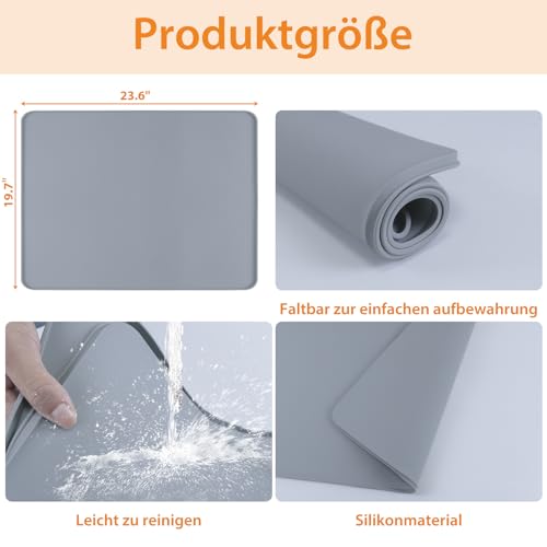 AUMAYCO Waschmaschinenauflage, 50 x 60cm Silikon Anti-Rutsch Waschmaschinen Auflage, Waschmaschine und Trockner Top Protector Matte, Grau Anti-Verschleiß Waschmaschine Matte für Haus Küche Waschküche