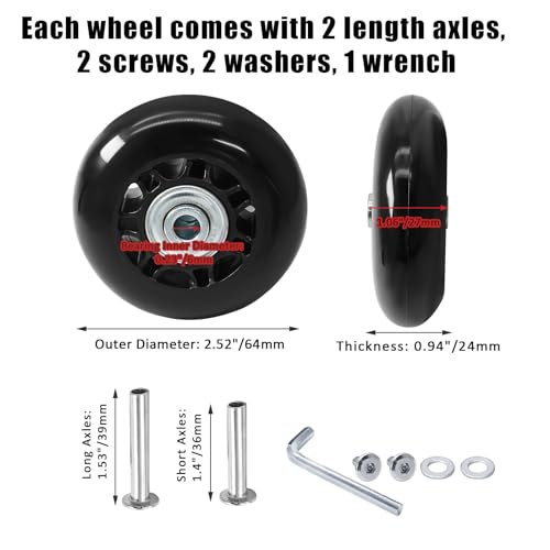 Image of Luggage Wheels Replacement, 64 x 24mm, Black Rubber, 2pcs