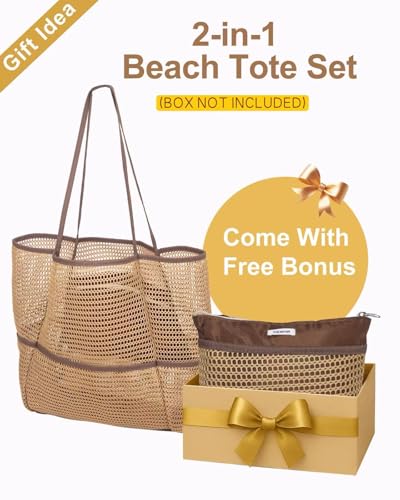 Image of Mesh Beach Tote Bag Packable,2026 New 2-in-1 Large Lightweight Foldable Beach Bags with Multiple Pockets for Women
