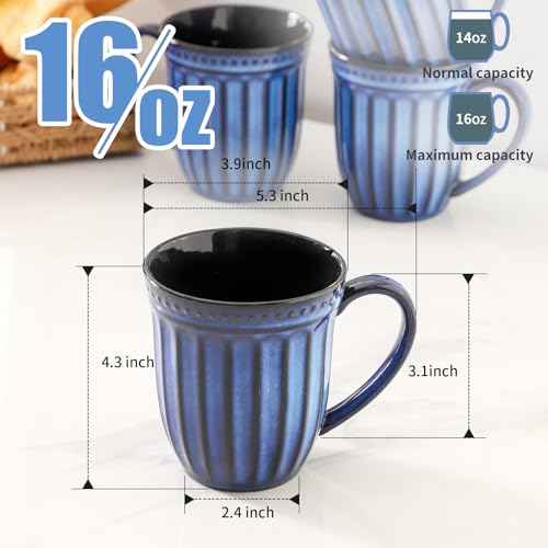 Save with Coupon: 16oz Navy Blue Ceramic Coffee Mugs Set of 4 - Image 3