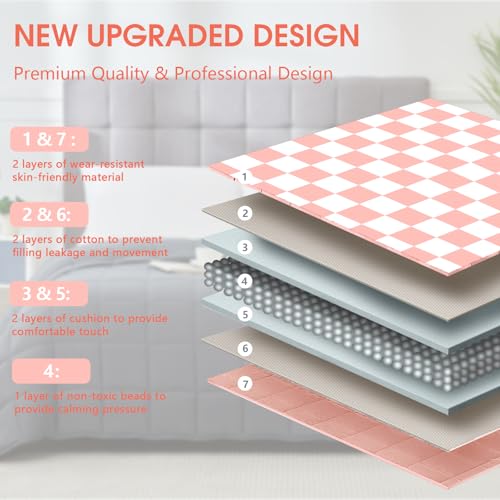 Pink Checkered Weighted Blanket for Adults 20lbs, 60"x80" Queen Size, Cooling Heavy Blanket for 130-220lbs with Premium Glass Beads, Soft Thick Big Blankets for All-Season Sleeping Comfort Breathable