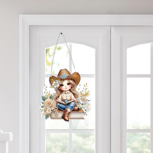 Bowetile Cow Girl Diamond Art Hanging Kits for Adults, 5D Special Shape Diamond Painting Kits, Animal Gem Art Suncatchers Painting Pendant Ornament for Home Garden Wall Decor by Bowetile - Image 8