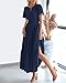 BTFBM Womens Summer 2025 Casual Midi Maxi Dresses Lightweight Short Sleeve V Neck Elastic Waist Boho Beach Dress Pockets(Navy, Large)