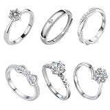 tixeuoi 6 PCS Adjustable Rings for Womens, Silver Ring for Women Suitable for Festival and Gifts Giving Rings Womens, Ladies Silver Ring Six-Piece Sets Women's Jewelries