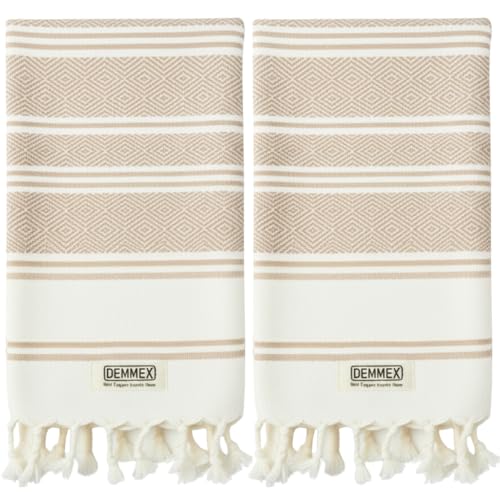 DEMMEX - Lot de 2 Serviettes certifiées 100% Coton Turc Biologique Oeko-TEX, prélavées, séchage Rapide, légers, Style bohème pour la Cuisine et Les...