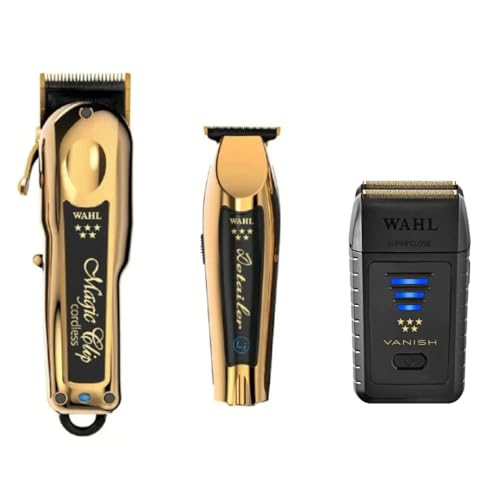 WAHL WAHL Shaver Set of Three Magic Clip Hair Clippers Detailer and Vanish Smoothing Razor Wahl Gold Shaver Set