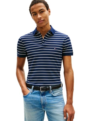 Image of Tommy Hilfiger Men's Short Sleeve Polo Shirts in Slim Fit with Stretch and Organic Pique Cotton