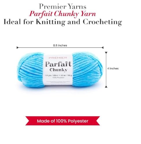 Image of Premier Yarns Parfait Chunky Chenille Yarn 3.5 Oz 6 Super Bulky Weight 3 Pack Bundle with Bella's Stitch Place Holders (Azure)
