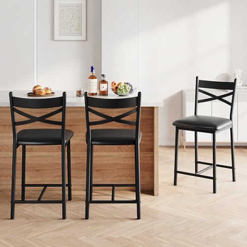 IDEALHOUSE 26 Inch Bar Stools Set of 4, Upholstered Bar Chairs with Back, Thick Cushion, Counter Height Barstools for Kitchen Island Apartment Counter Bar (4) - view 2