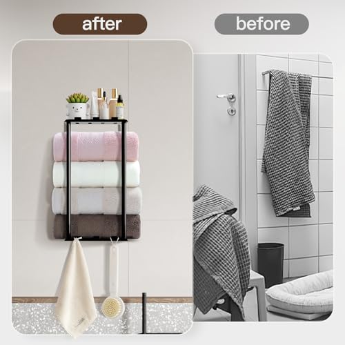 Towel Rack with Shelf & 6 Hooks for Bathroom Organization - $4.99