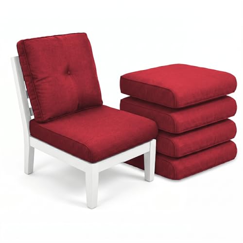 Image of Luxury 4 inch Thick Outdoor Cushion Set of 5 - 22x24 Patio Furniture Cushions with 28D High-Density Foam, Water-Resistant & Fade-Resistant Fabric, Removable Covers for Patio Furniture Sofa Couch -Red