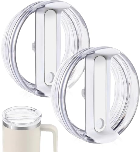 2 Pack 40 OZ Tumbler Lid Replacement Fit for Stanley Cup Lid,Spill Proof Tumbler Covers for Stanley Cup Accessories(Clear-White)