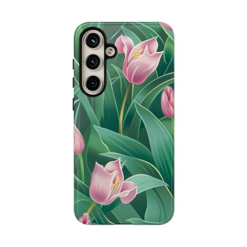 Coque Samsung S24 Plus motif tulipe rose résistante brillante protégeant le téléphone