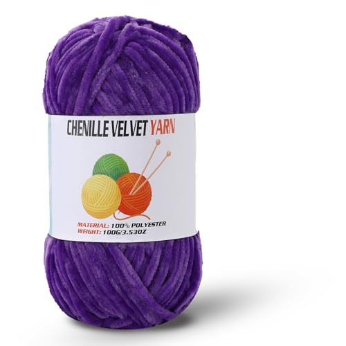 Image of Velvet Chenille Chunky Yarn, Handcrafts Weaving Soft Chenille Yarn for Crocheting Clearance, Used for Making Baby Yarn Blanket, Clothes, Knitting Creations (1 - Lavender)