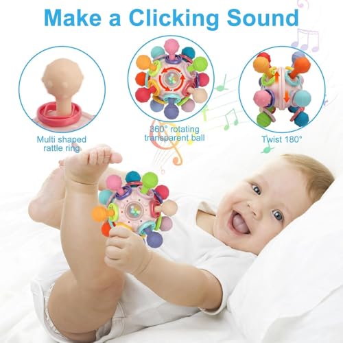 Image of Baby Montessori Sensory for 0-6 6-12 Months, Baby Teether Teething for Babies 0 3 6 9 12 18 Months, Newborn Infant Learning Developmental Gifts for 1 2 Year Old Boys Girls (Pink)