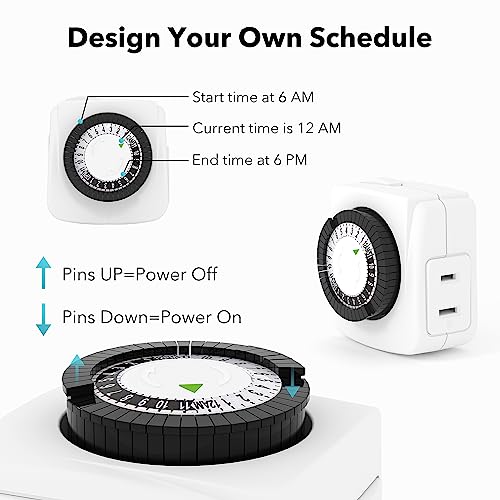 Bn-Link FBA_BND-60/U44 Indoor Timers Plug Mechanical 2 Prong 24-Hour Mini Lamp Timers 2 Pack, For Electrical Outlets, Fish Tank, Fans, Led Lights thumb #2