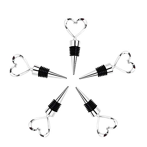 5 Pack Stainless Steel Love Design Heart Shape Wine and Beverage Bottle Stoppers for WeddingHoliday PartyBirthday