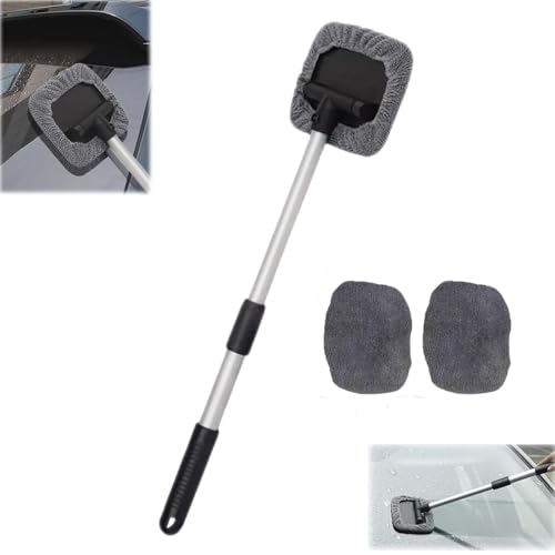 HIDRUO Windshield Window Cleaner Tool, Expandable Car Window Cleaner with Reusable Microfiber Pads, Cleaning Supplies for Car & Home, Car Windshield Cleaner (1PCS)