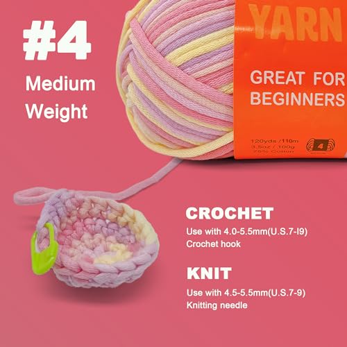Image of 2 x 3.5Oz /120yds Beginner Easy Yarn for Crocheting and Knitting;Worsted-Weight Medium #4;Cotton Blend Yarn for Beginners Amigurumi DIY (Macaron, 2 Skein)