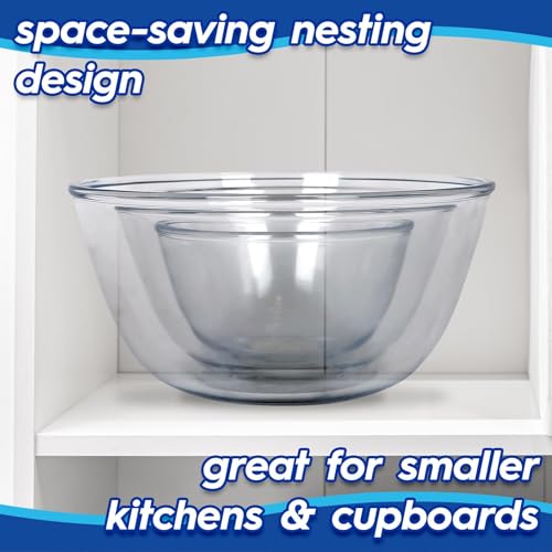 Harbour Housewares Glass Mixing Bowl Set of 3-3 Sizes - Clear - Deep Nesting Bowls Kitchen Cake Baking Cooking Measuring Serving Salad Easy Storage Food Dish - Image 5
