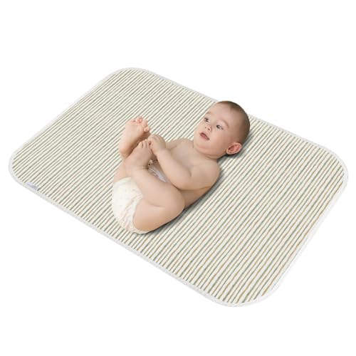 Image of Baby Diaper Changing Pad, Waterproof Travel Portable Changing Mat | 21 5/8"x31.5" Reusable Soft Absorbent Cotton Changing Pad Liner for Diaper Bag, Wipeable(Stripe1PCS)