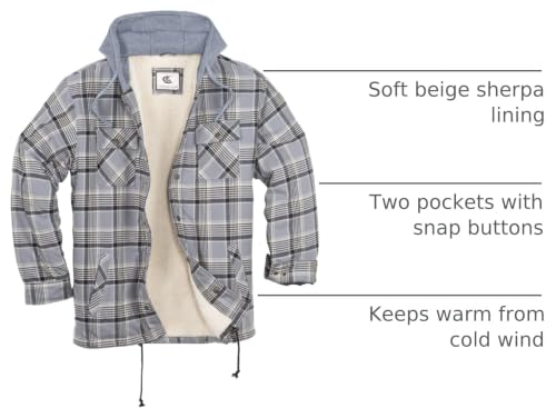 Image of COEVALS CLUB Men's Flannel Shacket Casual Button Snap Sherpa Quilted Lined Premium Jacket Shirts