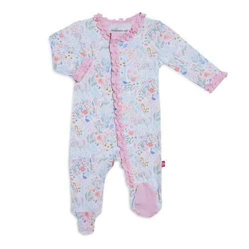 Image of Magnetic Me Girls Modal Magnetic Baby Footie Pajamas | Silky Soft Modal Fabric | Baby Sleepers Available Sizes PRE - 24M